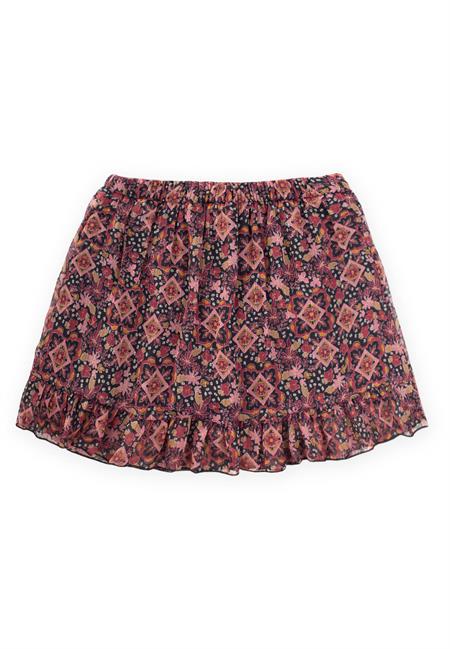 Desenli Şifon Mevsimlik Kız Etek 1-8 Yaş Siyah