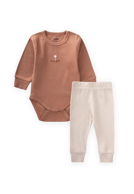 Nakışlı Mevsimlik Zıbın Takım 0-3 Yaş A.KAHVE