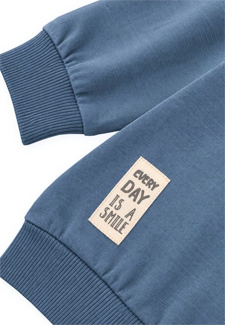 Etiket Detaylı İnce Mevsimlik Sweatshirt 2-10 Yaş İndigo Mavi