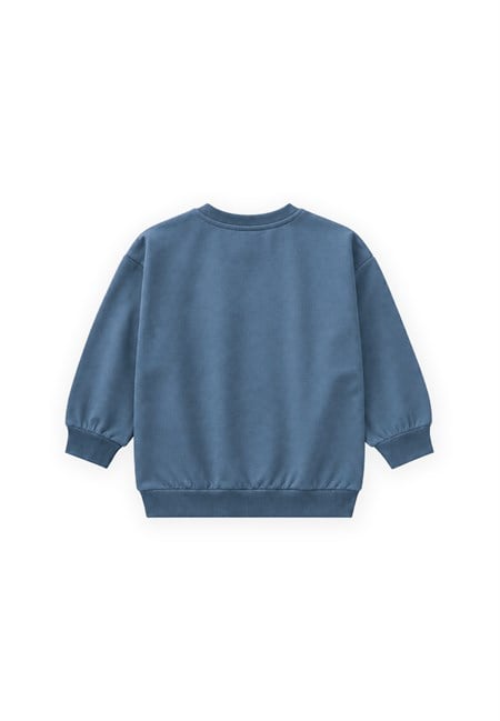 Etiket Detaylı İnce Mevsimlik Sweatshirt 2-10 Yaş İndigo Mavi