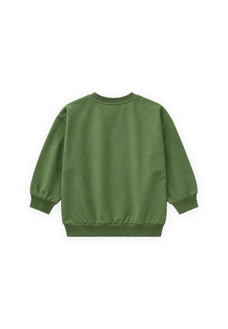 Etiket Detaylı Sweatshirt 2-10 Yaş Yağ Yeşili