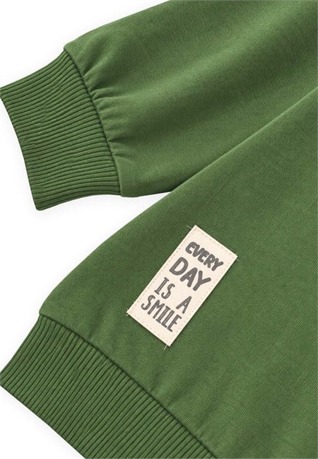 Etiket Detaylı Sweatshirt 2-10 Yaş Yağ Yeşili
