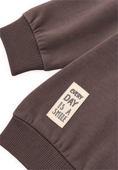 Etiket Detaylı İnce Mevsimlik Sweatshirt 2-10 Yaş Kahverengi