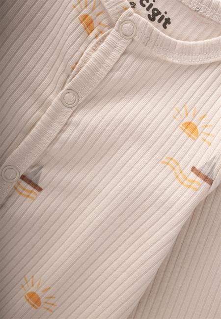 Ayaklı Kendinden Eldivenli Desenli Tulum 0-9 Ay Güneş Desen