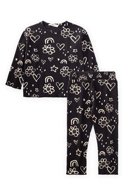 Desenli Mevsimlik Fitilli Kız Takım 1-8 Yaş Siyah