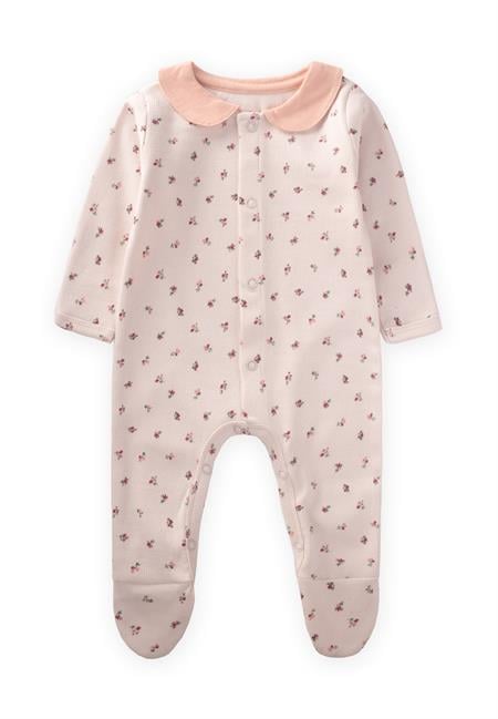 Çıtır Çiçek Desenli Bebe Yaka Tulum 0-9 Ay EKRU