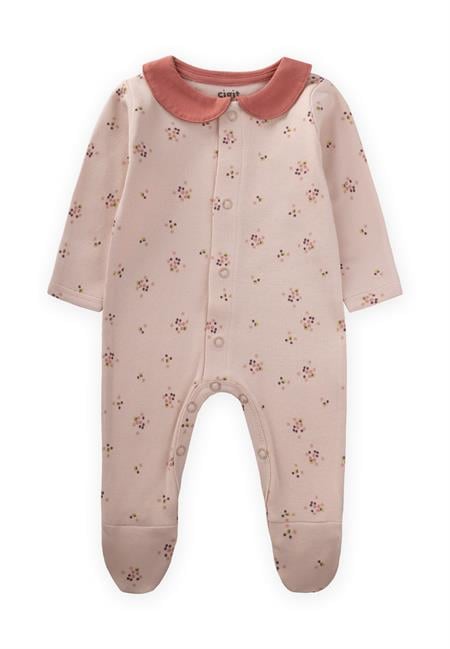 Çıtır Çiçek Desenli Bebe Yaka Tulum 0-9 Ay Pudra Pembe