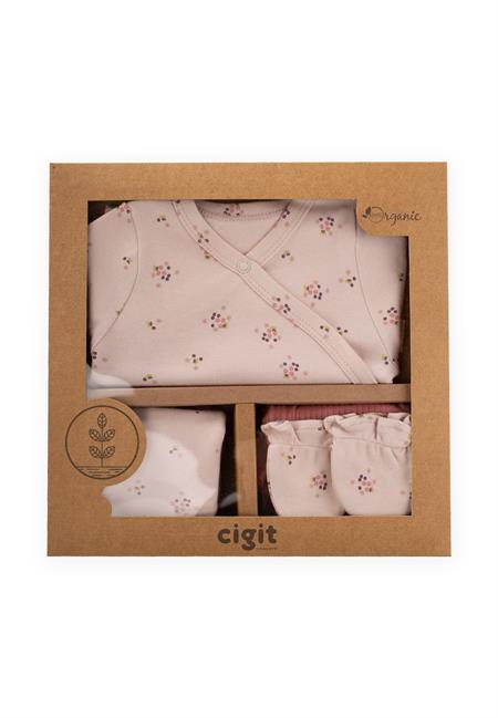 Desenli Hastane Çıkışı Newborn Pudra Pembe