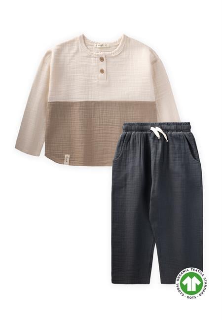 Organik Bohem Garnili Müslin Mevsimlik Takım 2-8 Yaş Naturel