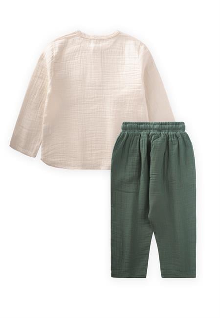 Organik Bohem Gömlekli Mevsimlik Takım 8-12 Yaş KREM/Ç.YEŞİLİ