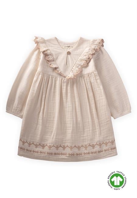Organik Etnik Nakışlı Müslin Elbise 1-8 Yaş Naturel
