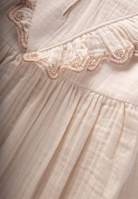 Organik Etnik Nakışlı Müslin Elbise 1-8 Yaş Naturel