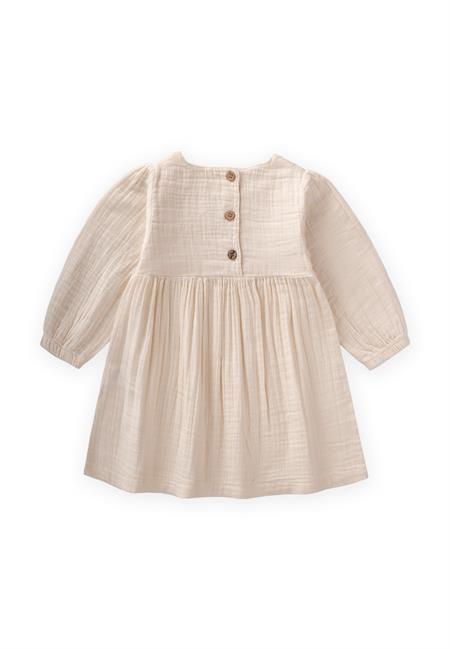 Organik Nakışlı Dantel Detaylı Müslin Elbise 1-10 Yaş Naturel