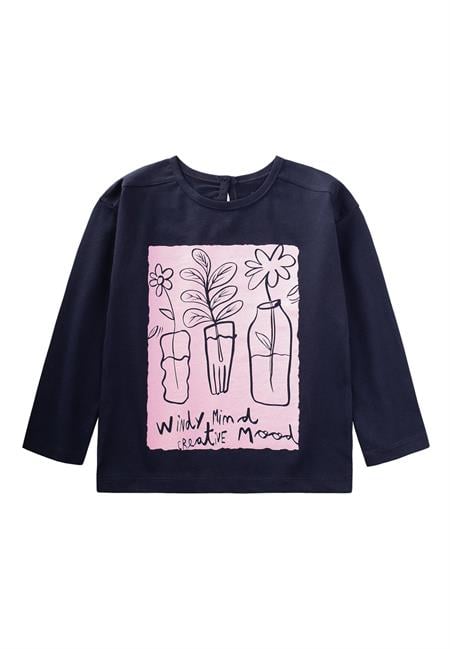 Çiçek Baskılı Mevsimlik T-Shırt 2-10 Yaş Lacivert