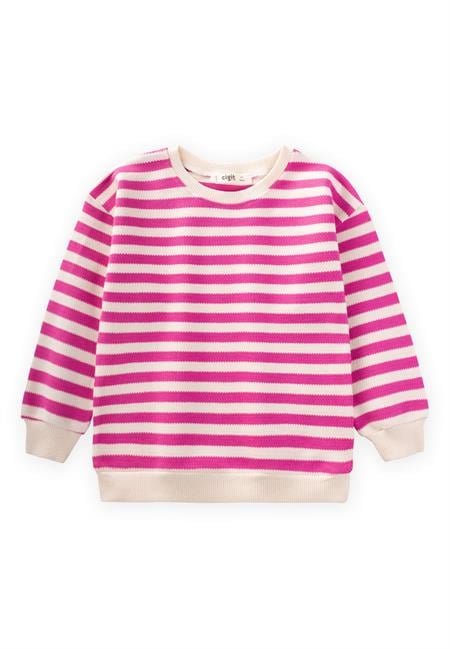 Balıksırtı Çizgili Triko Sweatshirt 2-10 Yaş Fuşya