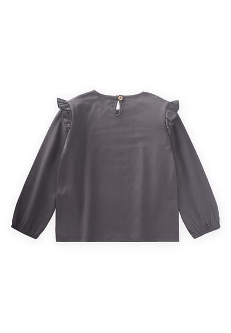 Nervür Detaylı T-Shırt 3-10 Yaş Füme