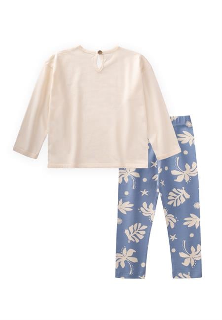 Baskılı T-Shırt Takım 2-10 Yaş Ekru Mavi