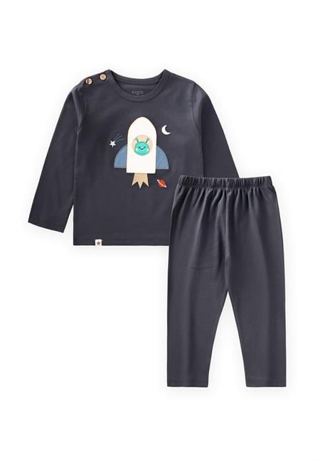 Roket Aplikeli Uzun Kollu T-Shırt Takım 1-6 Yaş FÜME