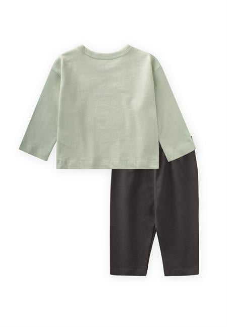 Animal Aplikeli Uzun Kollu T-Shırt Takım 0-4 Yaş SU YEŞİLİ