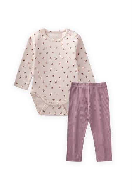 Desenli Uzun Kollu Zıbın Takım 0-3 Yaş EKRU