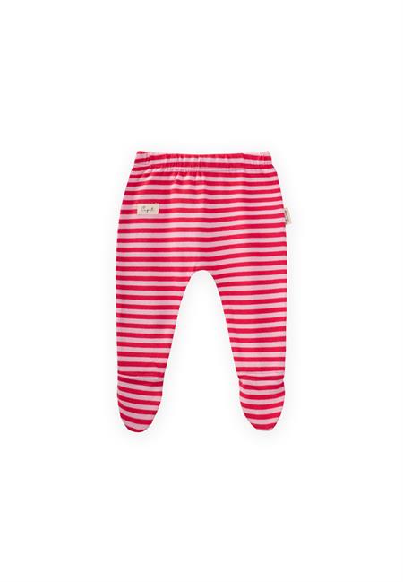 Ayaklı Bebe Pantolon 0-6 Ay PUDRA MERCAN ÇİZGİLİ