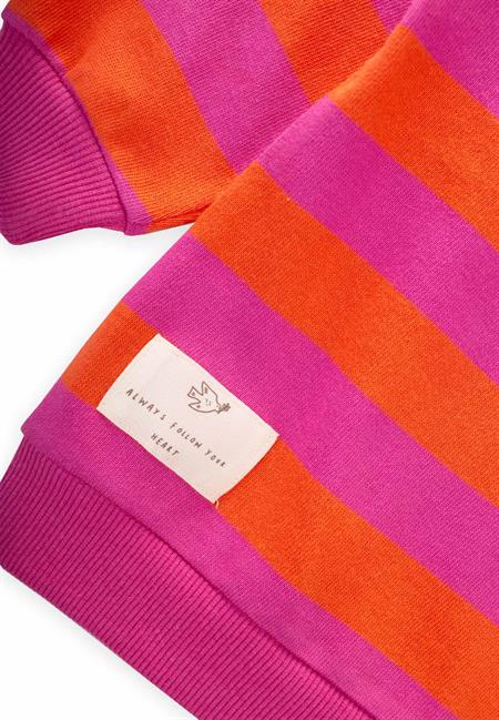 Çizgili Triko Sweatshırt 2-12 Yaş TURUNCU FUŞYA