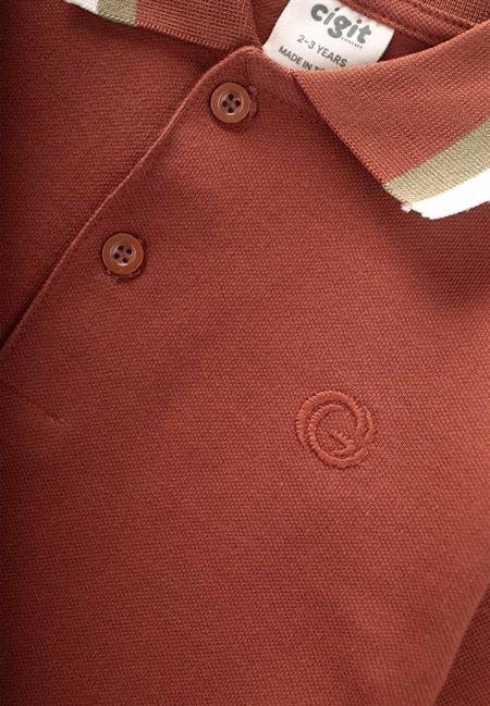 Uzun Kollu Polo Yaka T-Shırt 2-14 Yaş Kiremit