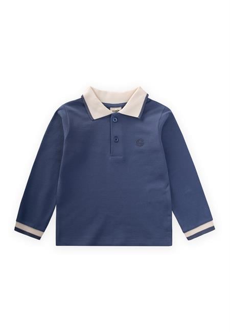 Uzun Kollu Polo Yaka T-Shırt 2-14 Yaş İndigo Mavi