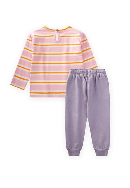 Çizgili Uzun Kollu T-Shırt Takım 2-12 Yaş Pembe Turuncu Çizgili