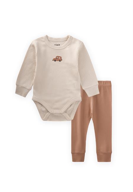 Araba Nakışli Zıbın Takım 0-3 Yaş Açık Bej