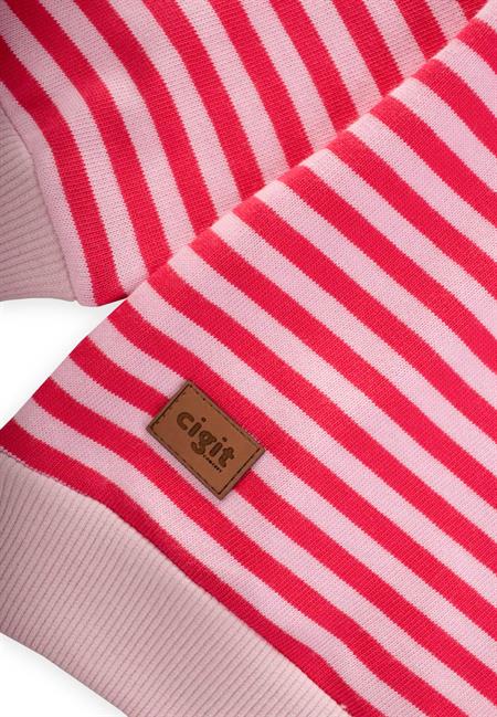 Çizgili Triko Sweatshırt 0-4 Yaş PUDRA MERCAN