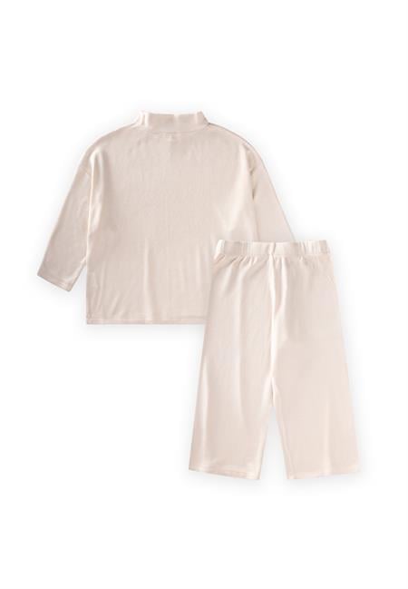 Yumuşak Dökümlü Oversize Bambu Takım 3-10 Yaş Ekru