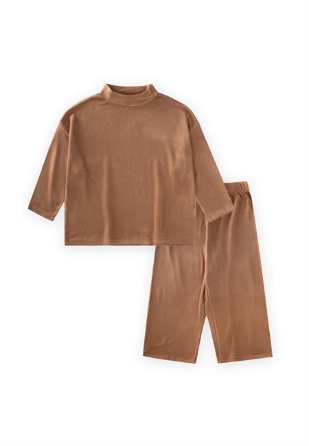 Yumuşak Dökümlü Oversize Bambu Takım 3-10 Yaş Camel
