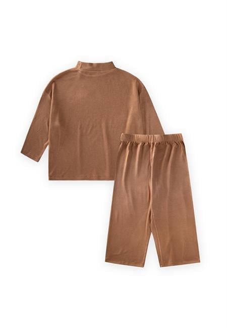 Yumuşak Dökümlü Oversize Bambu Takım 3-10 Yaş Camel