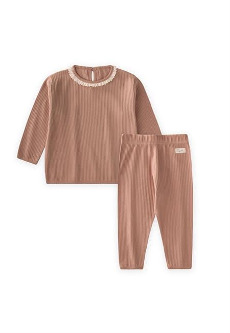 Dantelli Uzun Kollu Mevsimlik Takım 0-3 Yaş A Kahve