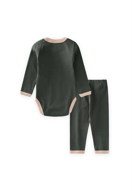 Nakışlı Uzun Kollu Zıbın Takım 0-3 Yaş Haki Yeşil