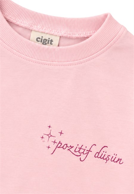 Sloganlı Uzun Kollu T-Shirt 2-10 Yaş PUDRA PEMBE