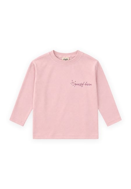 Sloganlı Uzun Kollu T-Shirt 2-10 Yaş PUDRA PEMBE