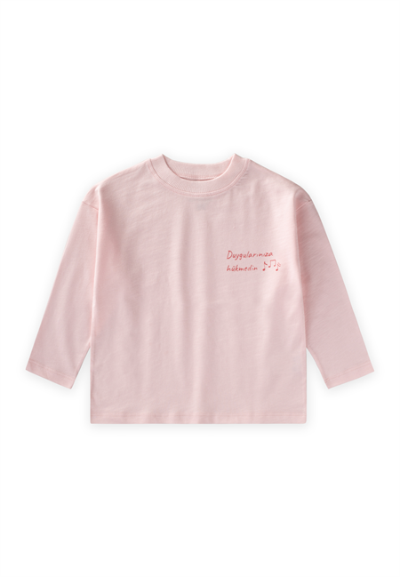 Sloganlı Uzun Kollu T-Shirt 2-10 Yaş PUDRA PEMBE