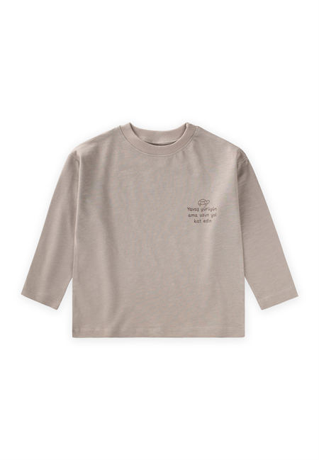 Sloganlı Uzun Kollu T-Shirt 2-10 Yaş S VİZON