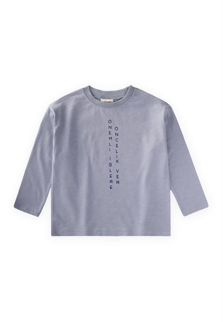 Sloganlı Uzun Kollu T-Shirt 2-10 Yaş PASTEL MAVİ