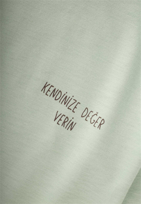 Sloganlı Uzun Kollu T-Shirt 2-10 Yaş SU YEŞİLİ