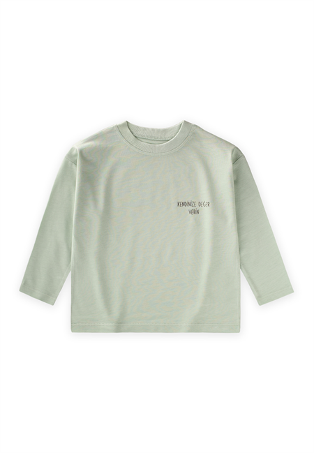 Sloganlı Uzun Kollu T-Shirt 2-10 Yaş SU YEŞİLİ