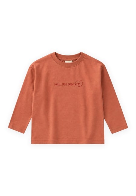 Sloganlı Uzun Kollu T-Shirt 2-10 Yaş Oranj