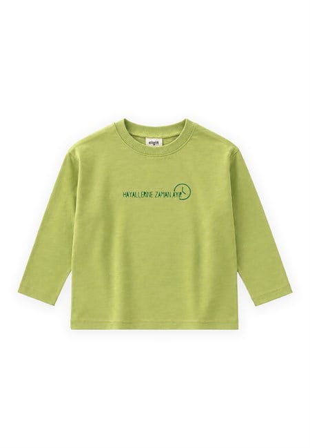 Sloganlı Uzun Kollu T-Shirt 2-10 Yaş Lime