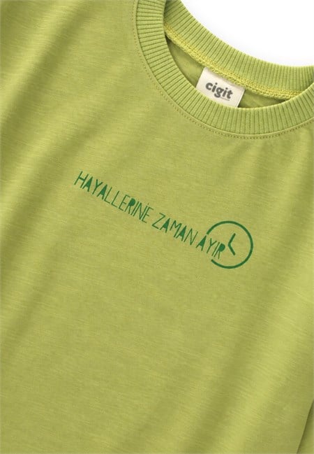 Sloganlı Uzun Kollu T-Shirt 2-10 Yaş Lime