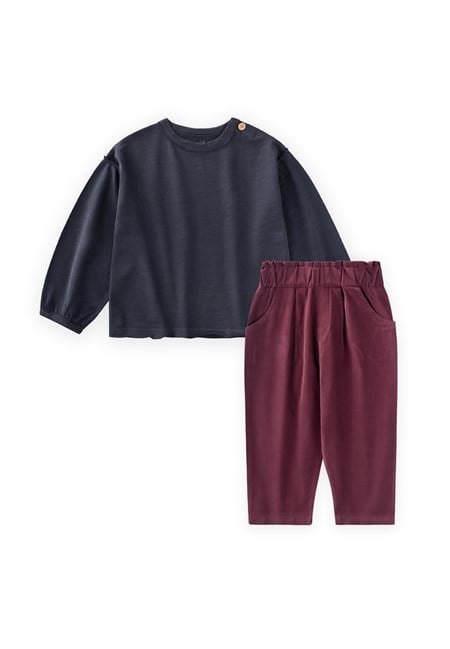 Kadife Pantolonlu T-Shirt Takım 1-7 Yaş Lacivert