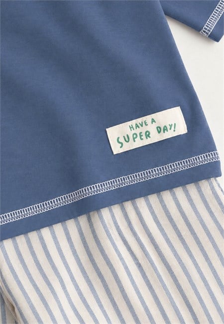 Oversize Pantolon Takım 2-10 Yaş İndigo İnce Çizgili