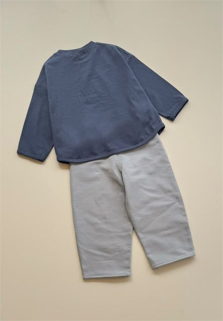 Oversize Uzun Kollu T-Shirt Takım 2-8 Yaş Lacivert