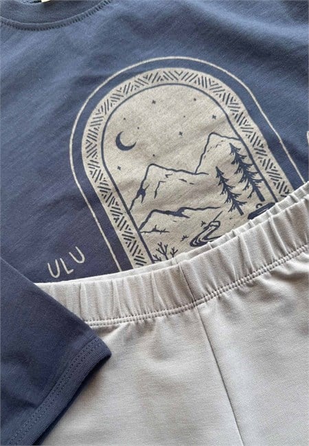 Oversize Uzun Kollu T-Shirt Takım 2-8 Yaş Lacivert